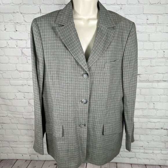 Brooks Brothers Gray Plaid 100% Linen Three Button Blazer Jacket Women’s Size 16 - Picture 1 of 8